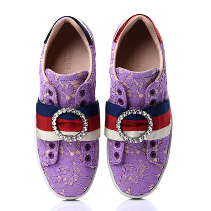 Gucci Lace Crystal Sylvie Web Flower Leaf Womens Ace Sneakers 35.5 Wisteria Perfect Pink 6 of 11