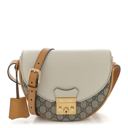 Gucci GG Supreme Monogram Calfskin Small Padlock Messenger Shoulder Bag Beige Mystic White Sun Oil 1 of 11