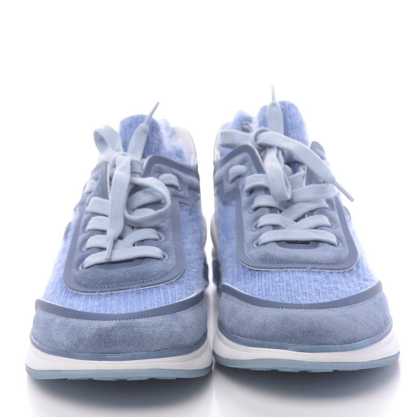 Suede Calfskin Stretch Fabric CC Sneakers 37.5 Light Blue