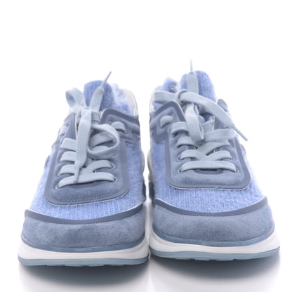 Chanel Suede Calfskin Stretch Fabric CC Sneakers 37.5 Light Blue 2 of 7