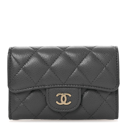 Chanel Caviar Quilted Flap Card Holder Wallet Dark Grey 1 of 9