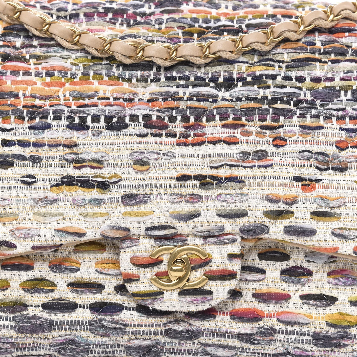 Tweed Quilted Cuba Single Flap Ecru Orange Lilac