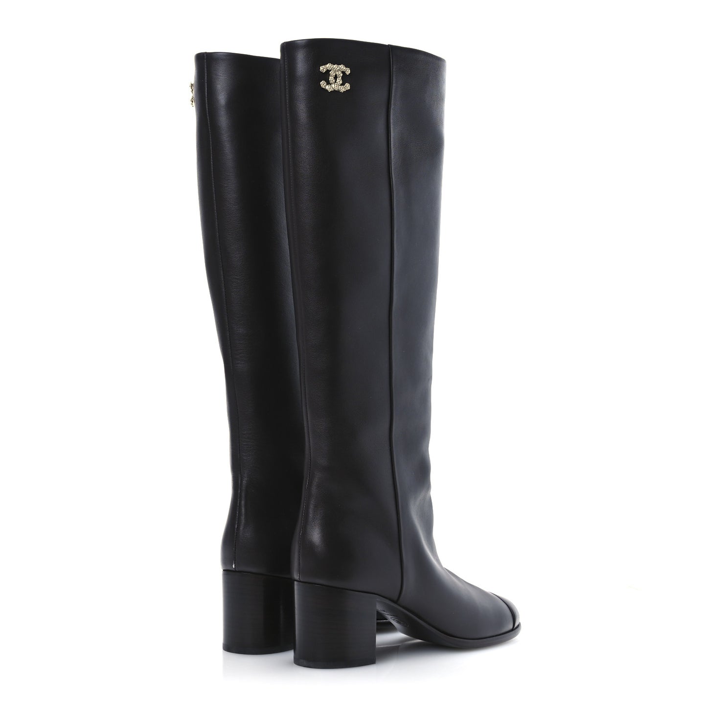 Calfskin CC High Boots 37.5 Dark Brown