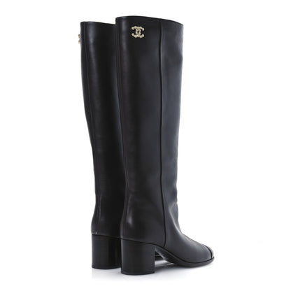 Chanel Calfskin CC High Boots 37.5 Dark Brown 5 of 13