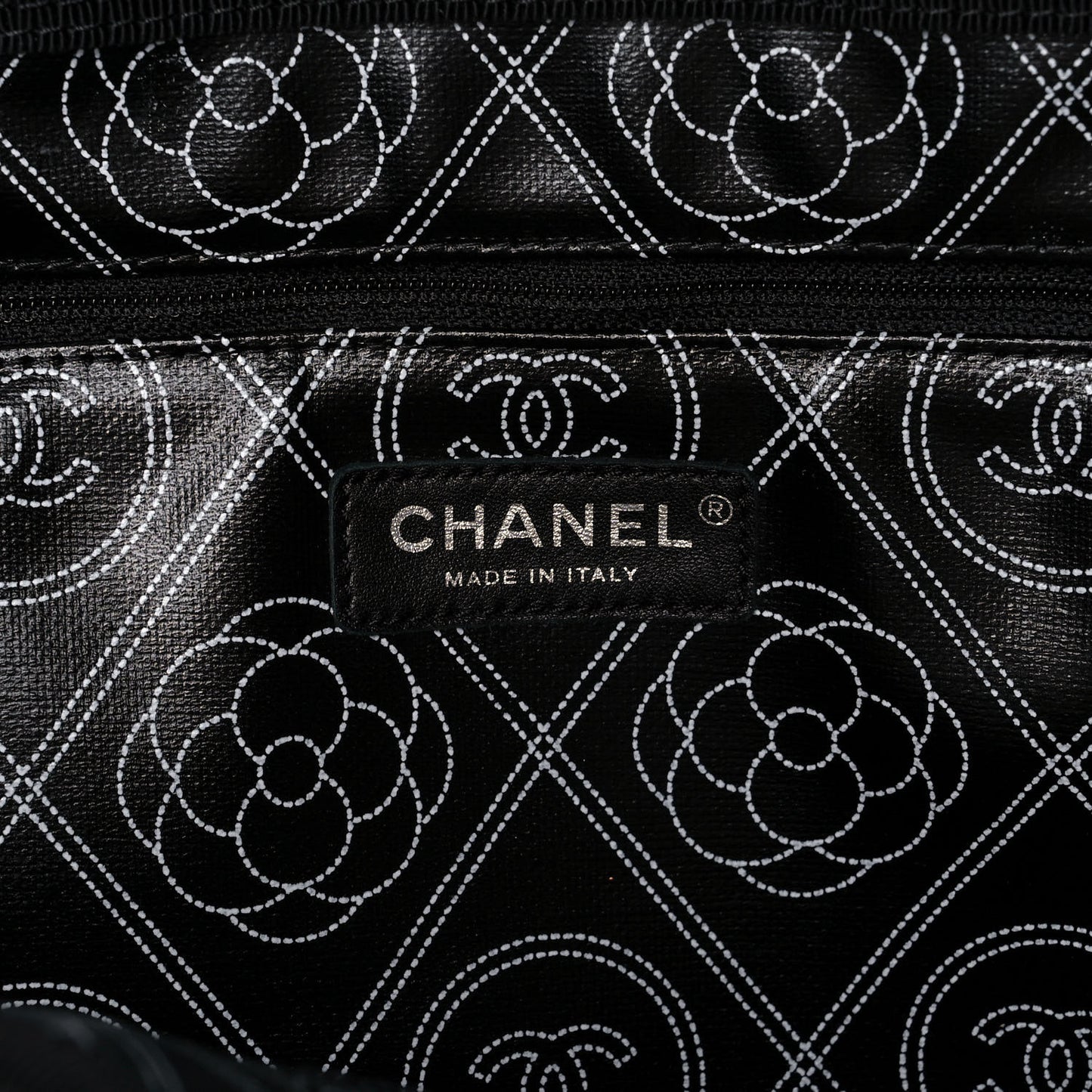 Coated Canvas Camellia Large Shopping Tote Black Beige