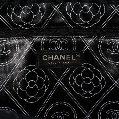 Chanel Coated Canvas Camellia Large Shopping Tote Black Beige 7 of 9