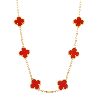 Van Cleef & Arpels 18K Yellow Gold Carnelian 10 Motifs Vintage Alhambra Necklace 1 of 7