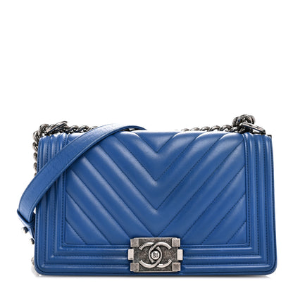Chanel Calfskin Chevron Quilted Medium Boy Flap Blue 1 of 14