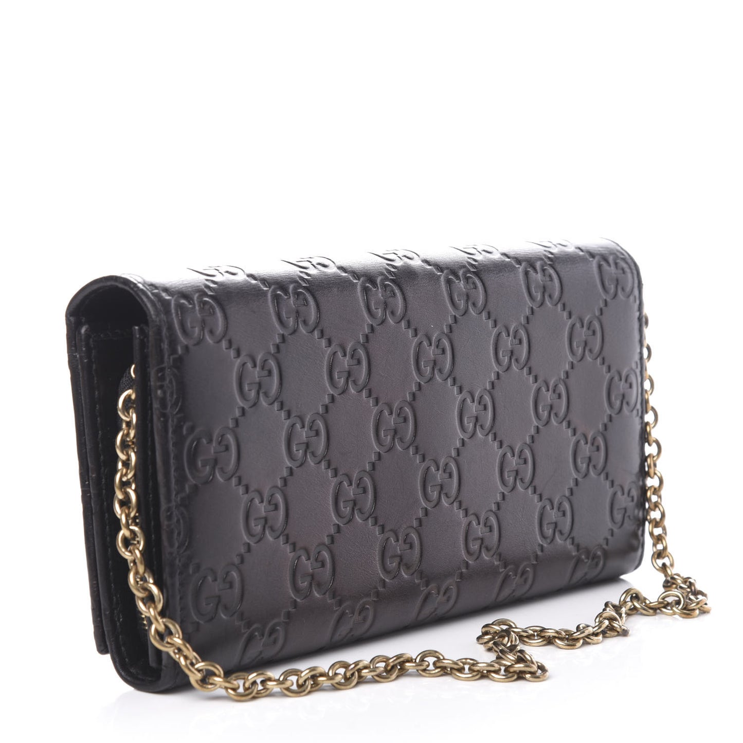 Guccissima Margaux Calfskin Metal Bar Chain Wallet Black
