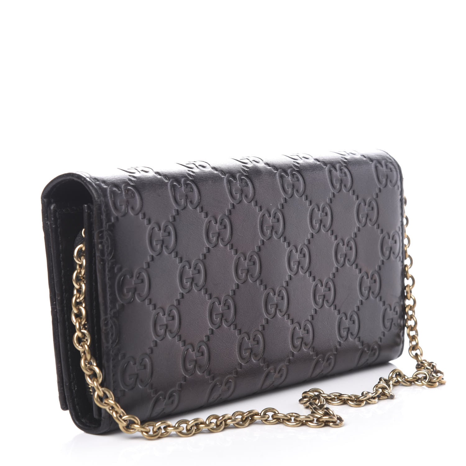 Gucci Guccissima Margaux Calfskin Metal Bar Chain Wallet Black 3 of 8