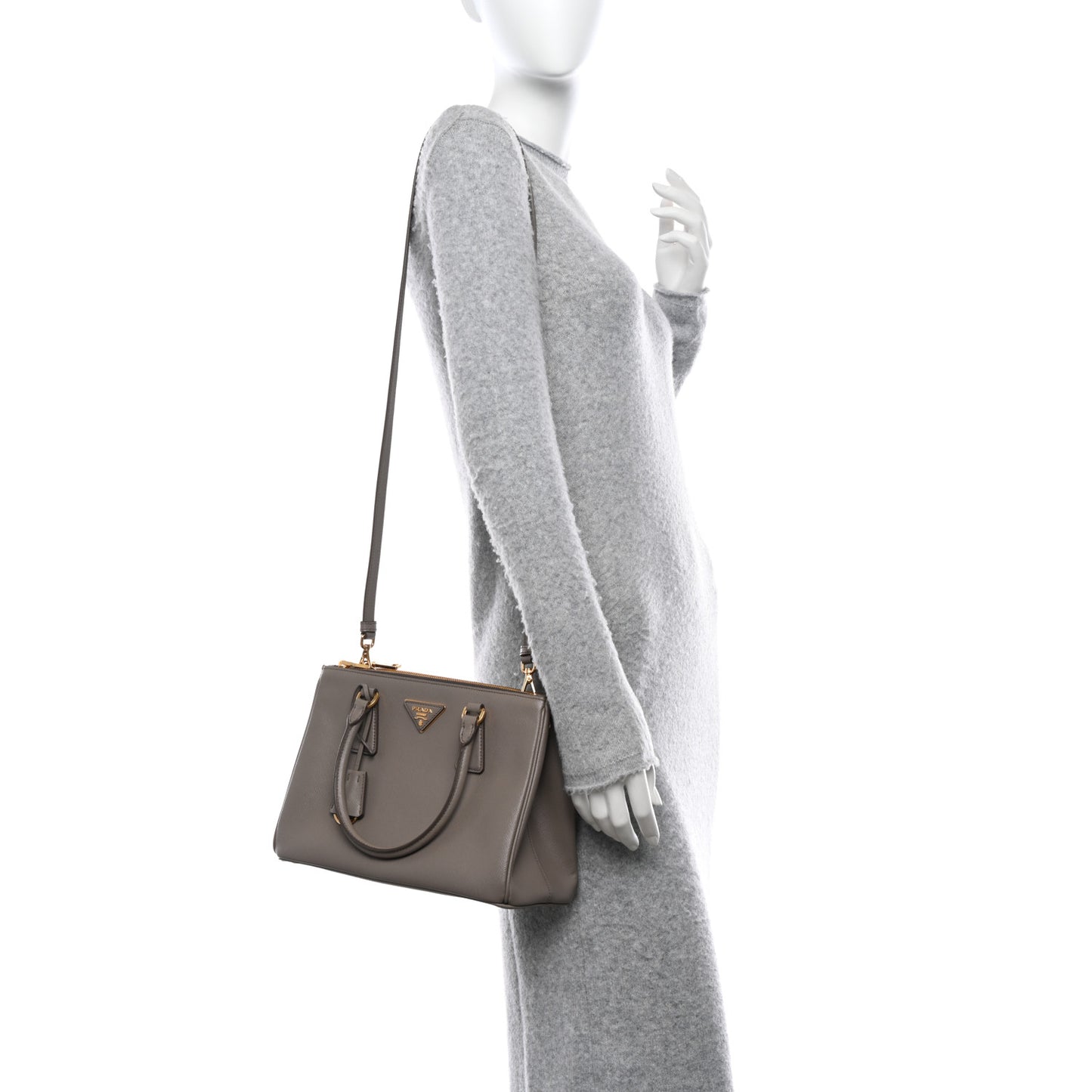 Saffiano Small Galleria Double Zip Tote Argilla