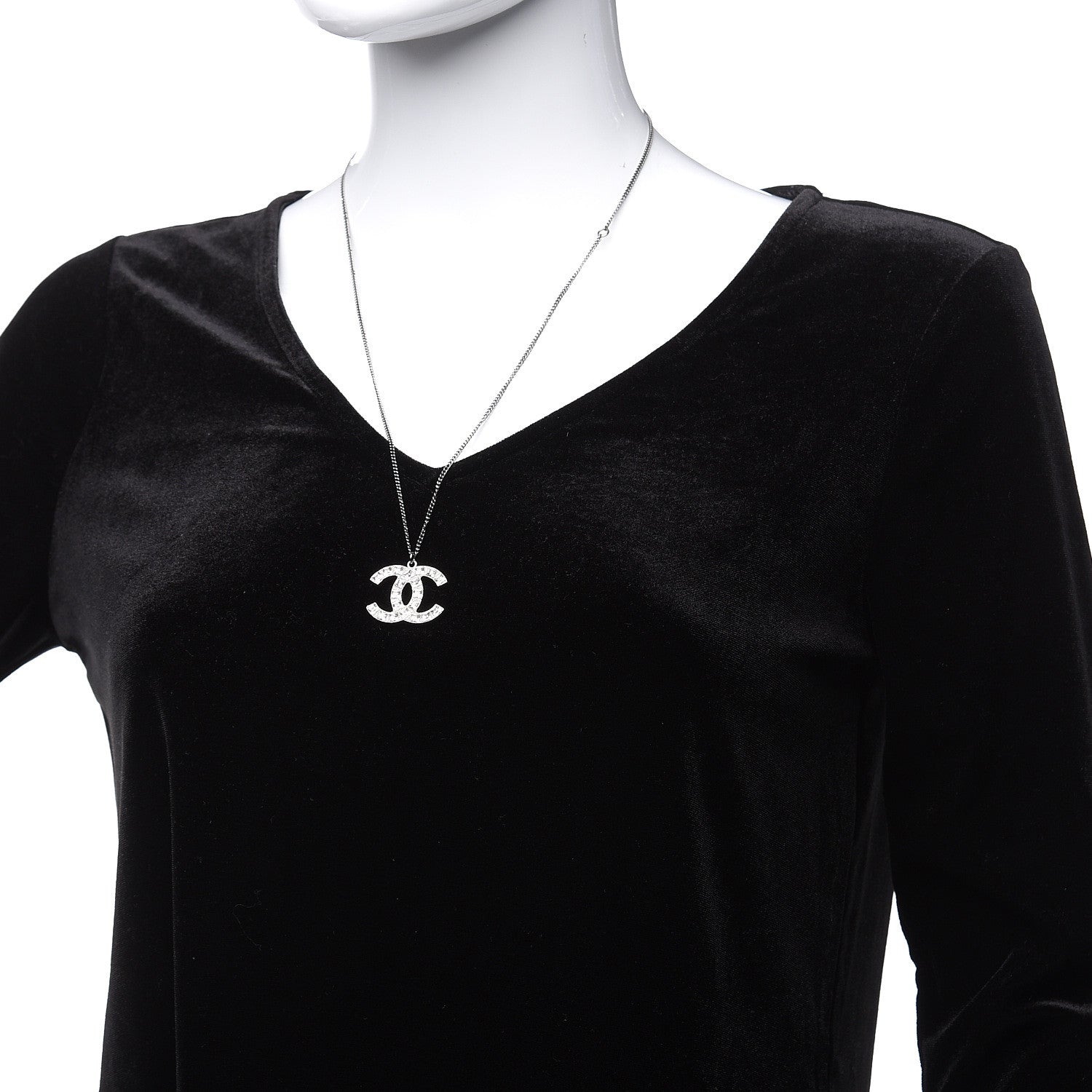 Chanel Crystal Large CC Necklace Silver 2 of 6