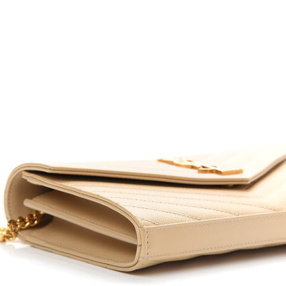 Saint Laurent Grain De Poudre Matelasse Chevron Monogram Chain Wallet Nude Powder 7 of 8