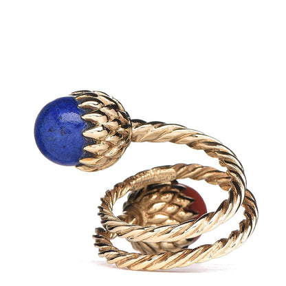 Tiffany 18K Yellow Gold Lapis Lazuli Coral Schlumberger Acorn Bypass Ring 49 4.75 3 of 4