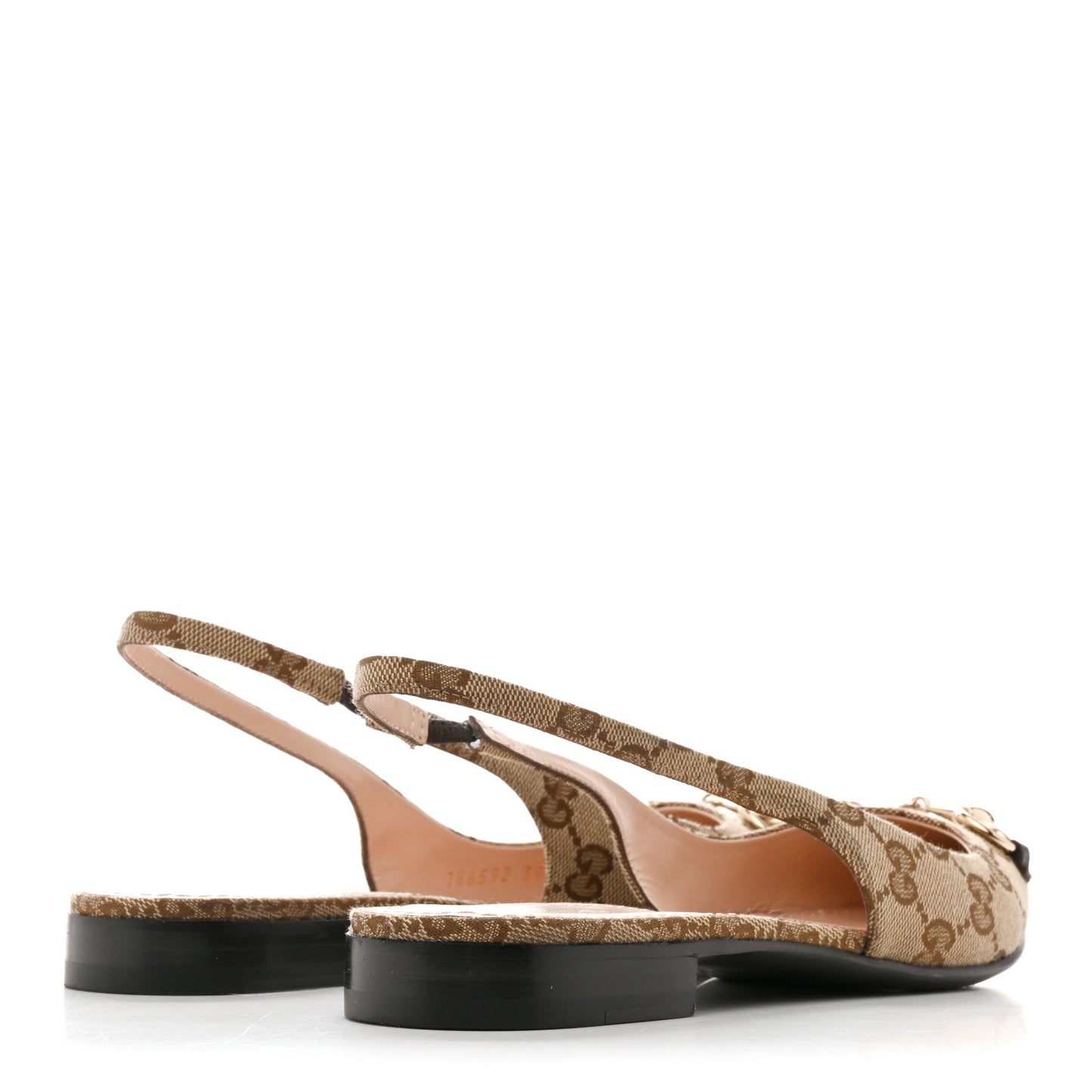 Monogram Horsebit Womens Slingback Ballet Flat 38 Beige Ebony Cocoa