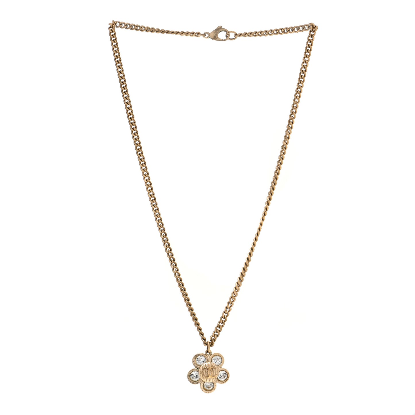 Crystal CC Flower Pendant Necklace Gold
