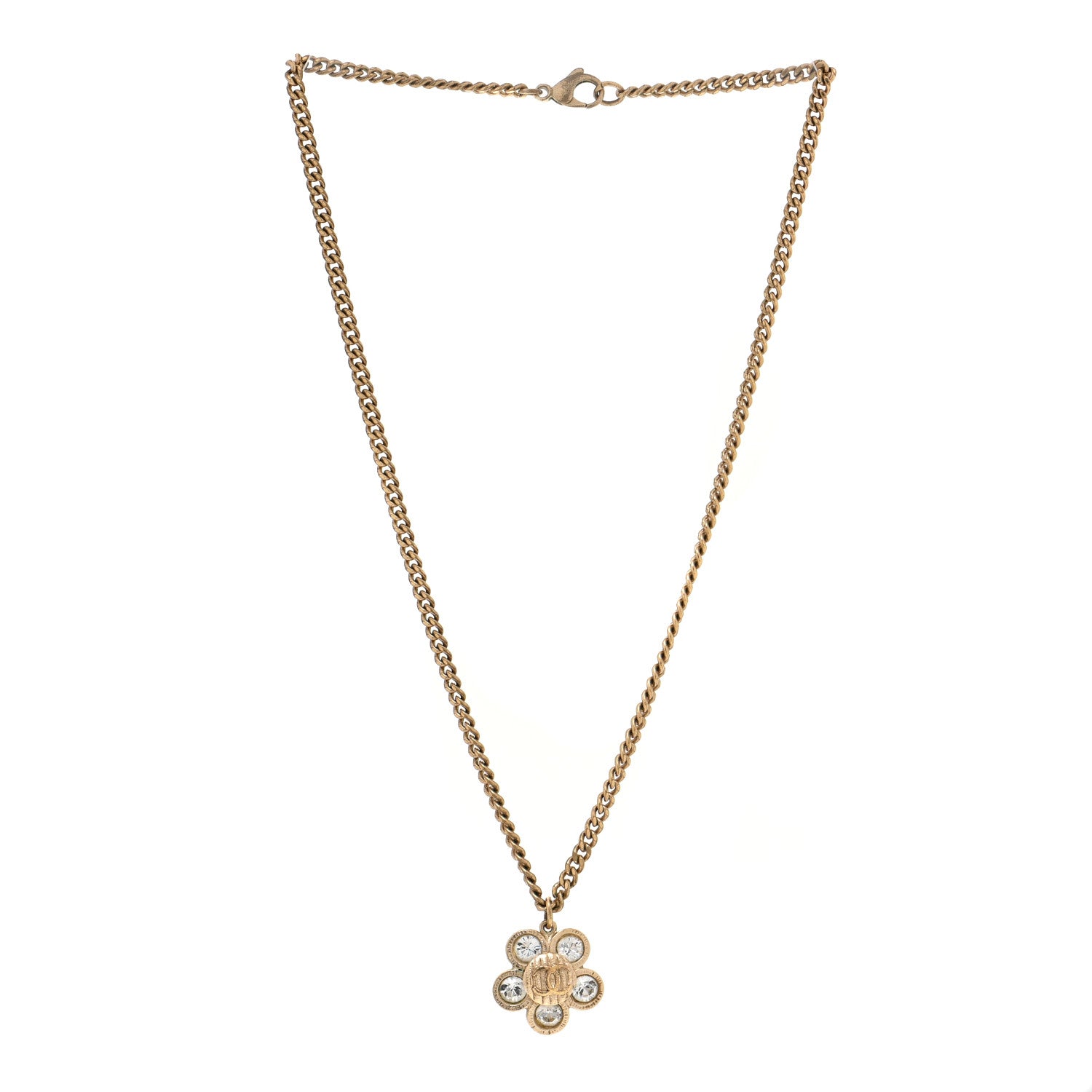 Chanel Crystal CC Flower Pendant Necklace Gold 3 of 6