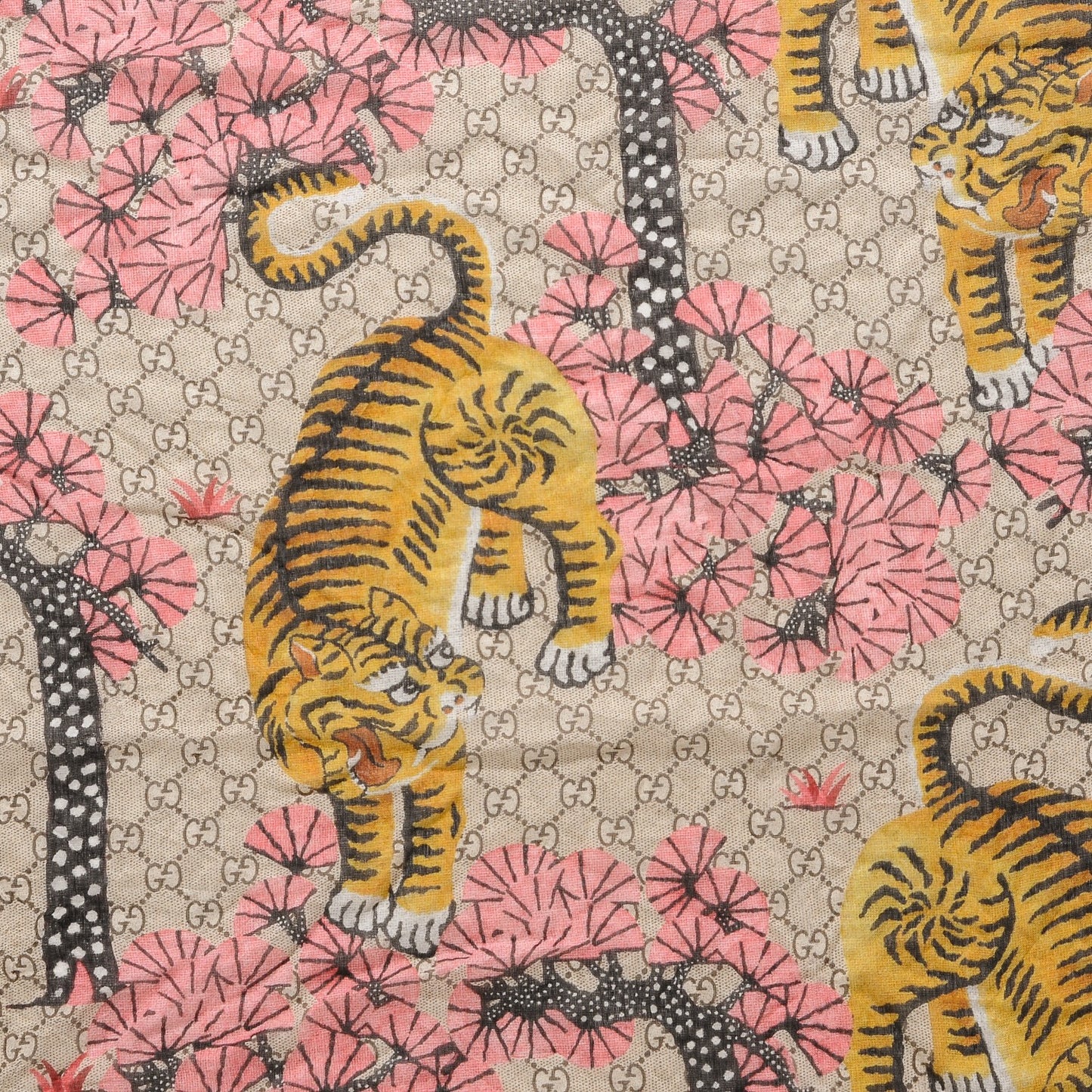 Modal Silk GG Monogram Supreme Tiger Square Shawl Rope Pink