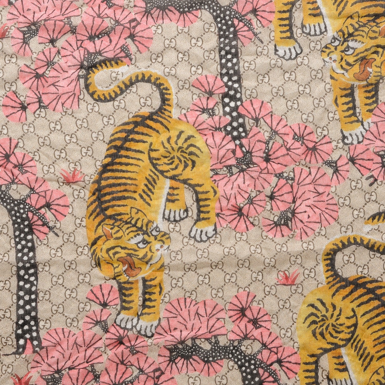 Gucci Modal Silk GG Monogram Supreme Tiger Square Shawl Rope Pink 3 of 6