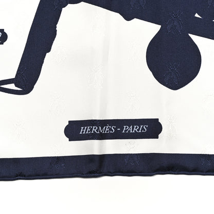 Hermes Silk Harnais De Cour Tattoo Scarf 90 Marine White 2 of 6