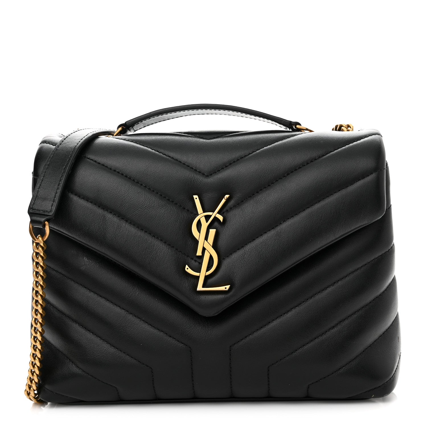 Saint Laurent Calfskin Y Quilted Monogram Small Loulou Chain Satchel Black 1 of 11