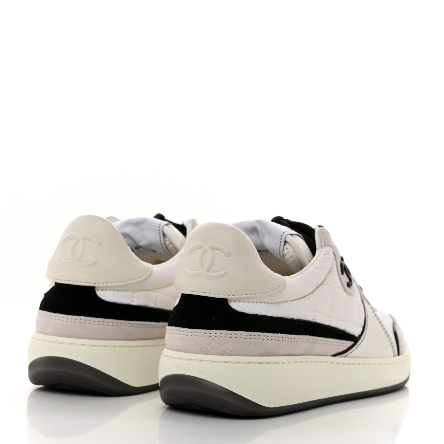 Chanel Suede Fabric Calfskin Womens CC Sneakers 36 White Light Gray 4 of 8