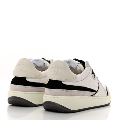 Chanel Suede Fabric Calfskin Womens CC Sneakers 36 White Light Gray 4 of 8