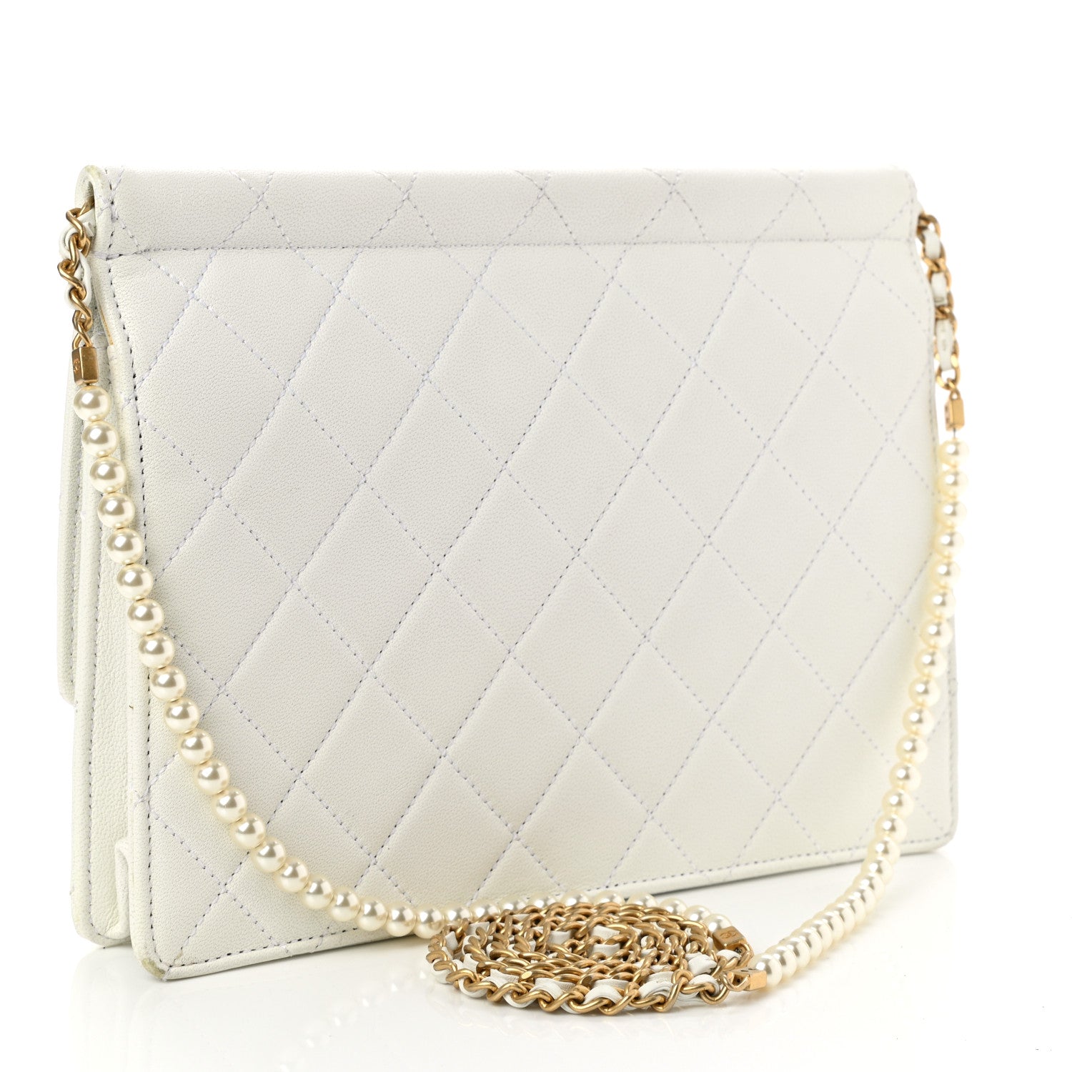 Chanel Lambskin Quilted Large Pearl Chain Flap Bag White 3 of 13