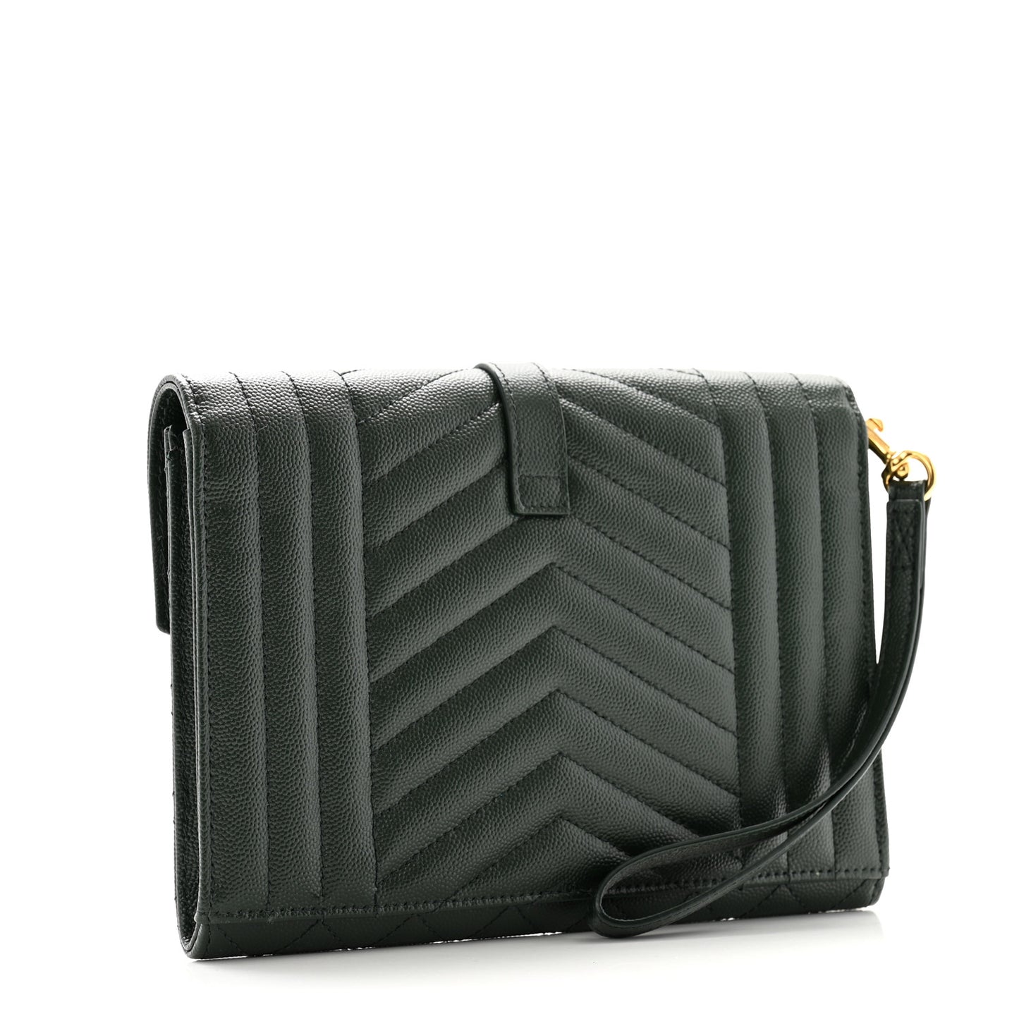 Grain De Poudre Textured Mixed Matelasse Triquilt Monogram Clutch Vert Fonce