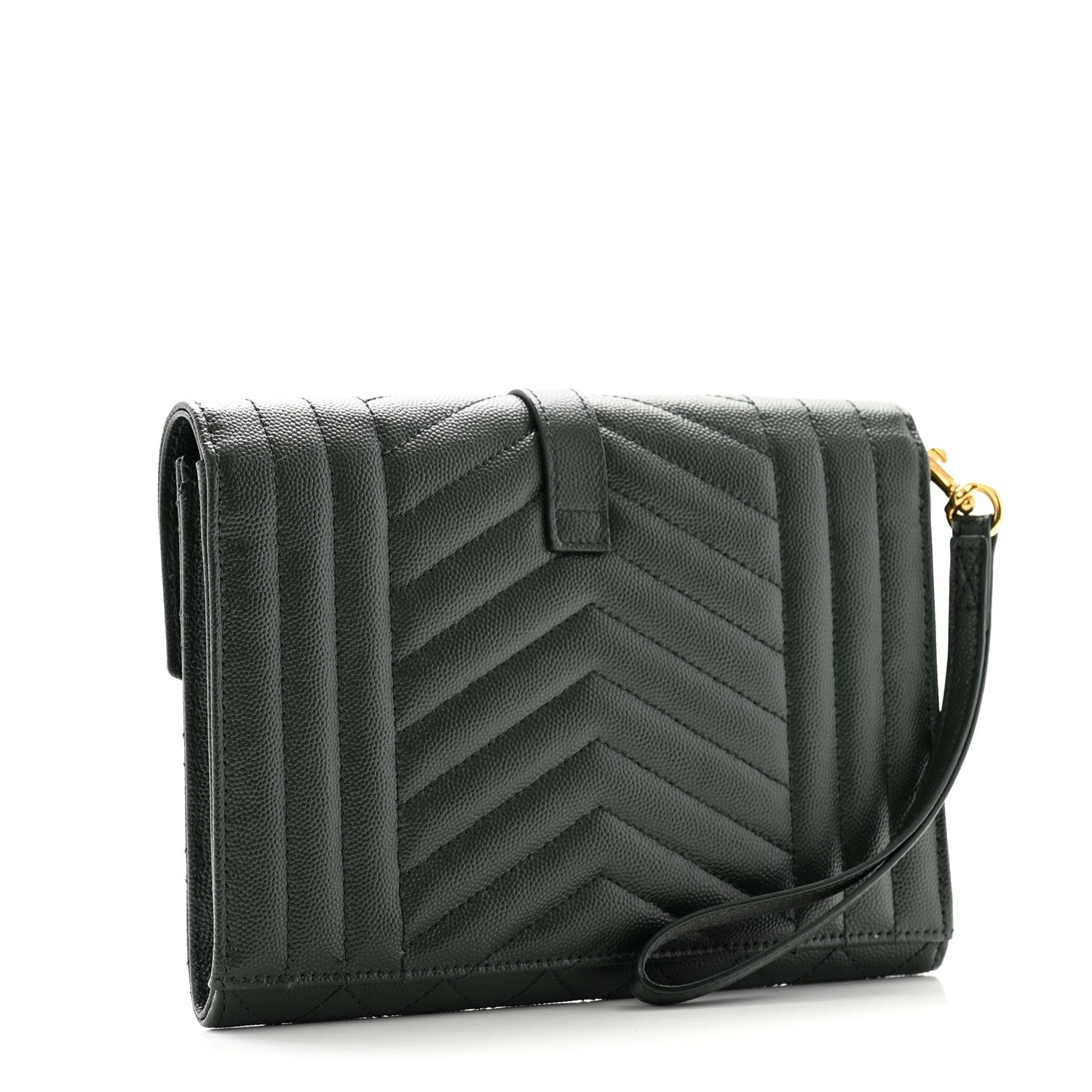 Saint Laurent Grain De Poudre Textured Mixed Matelasse Triquilt Monogram Clutch Vert Fonce 3 of 11