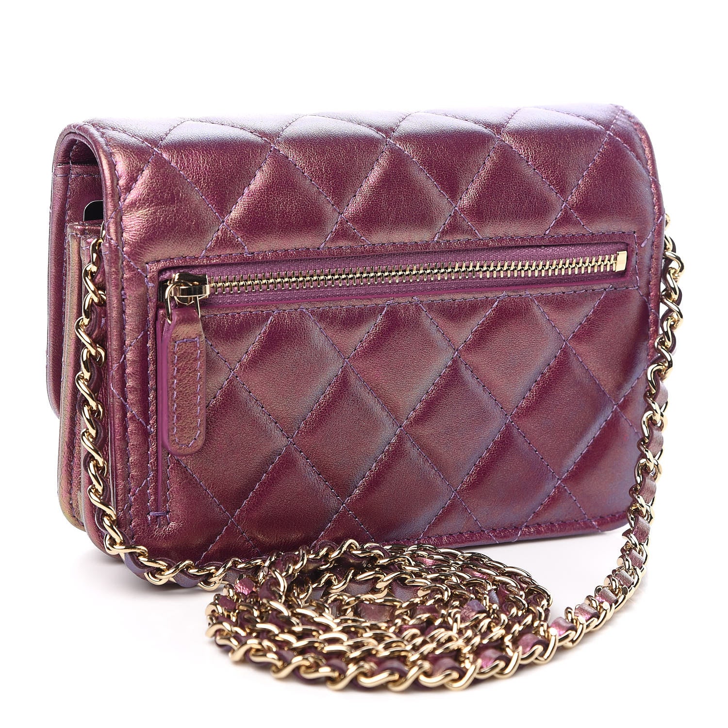 Chanel Iridescent Lambskin Quilted Mini Wallet On Chain WOC Purple 3 of 11