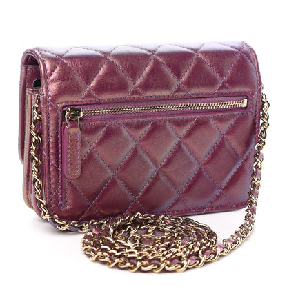Chanel Iridescent Lambskin Quilted Mini Wallet On Chain WOC Purple 3 of 11