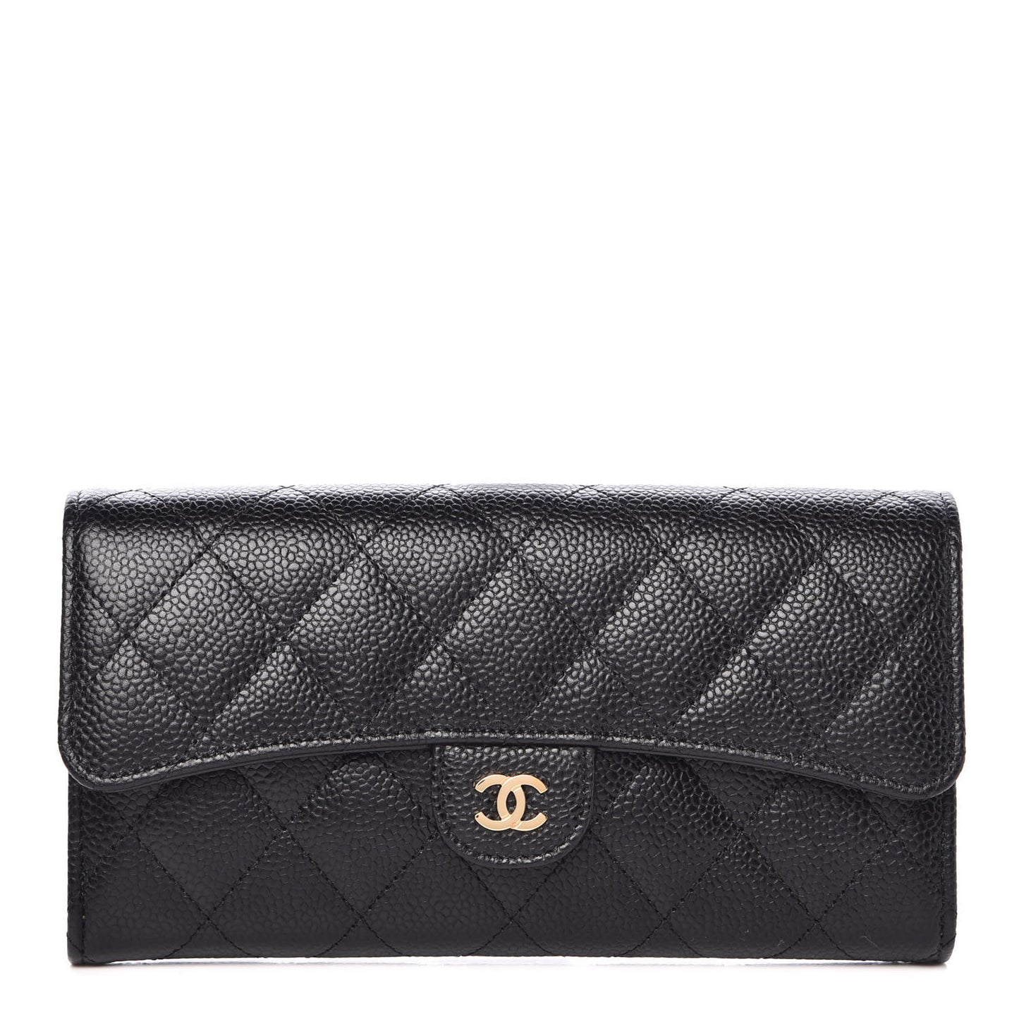 Caviar Quilted Large Gusset Flap Wallet Black