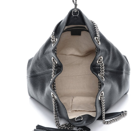 Gucci Pebbled Calfskin Studded Medium Soho Chain Shoulder Bag Black 5 of 7