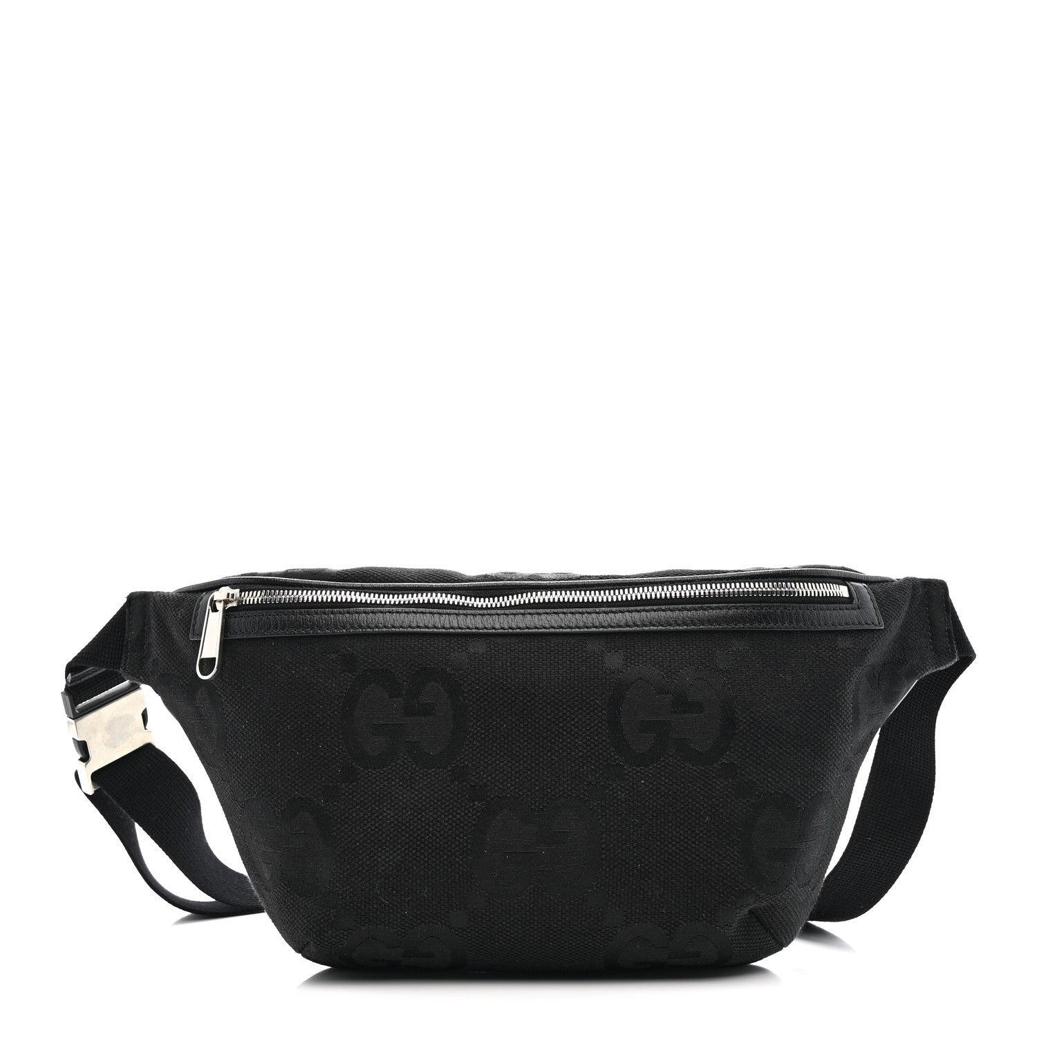 Gucci Monogram Jumbo GG Textured Dollar Calfskin Web Belt Bag Black 1 of 12