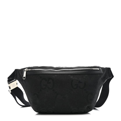 Gucci Monogram Jumbo GG Textured Dollar Calfskin Web Belt Bag Black 1 of 12