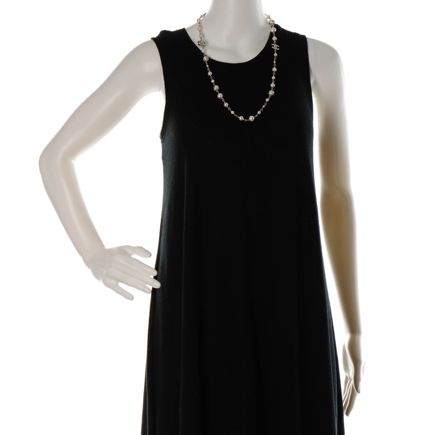 Crystal Pearl CC Necklace Silver