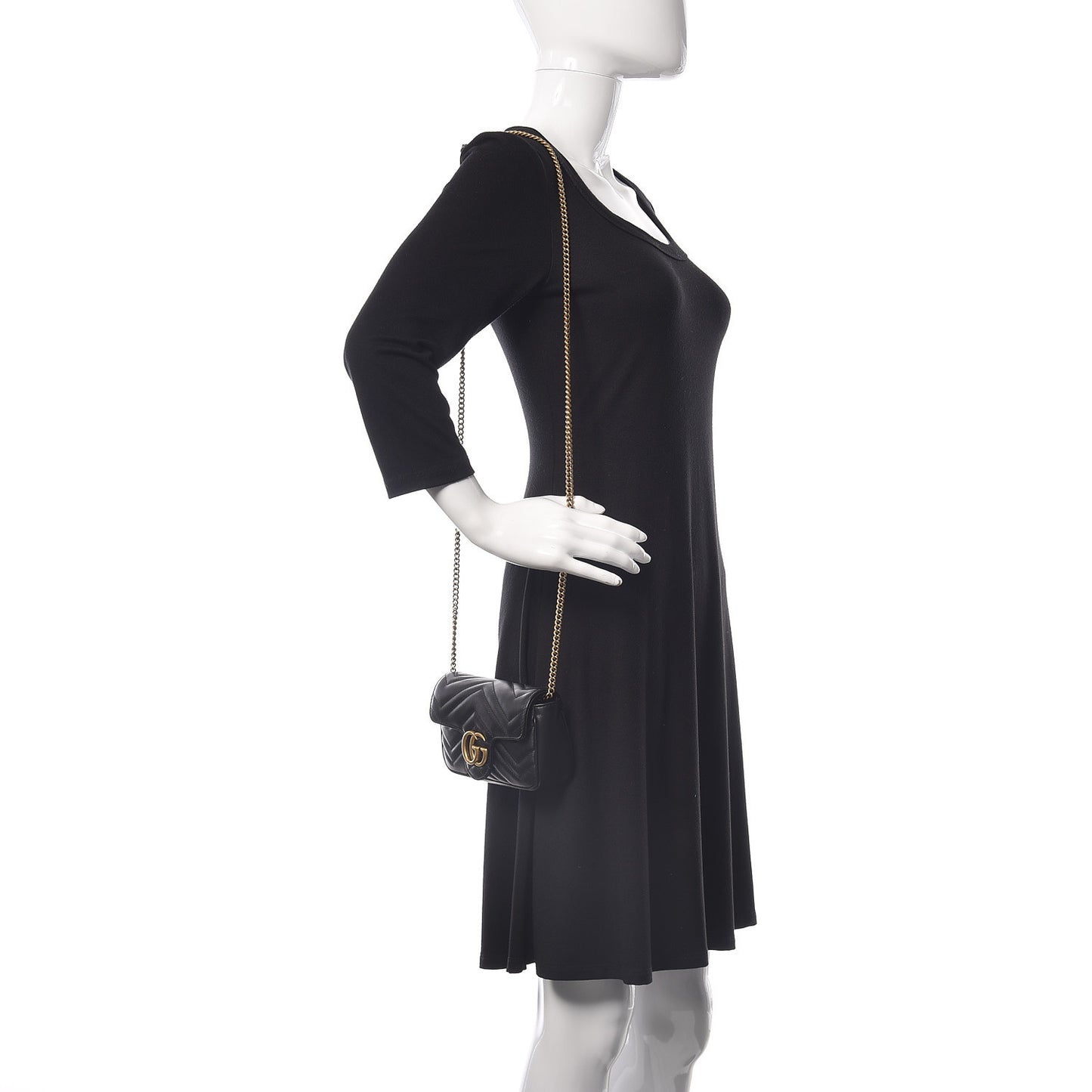 Calfskin Matelasse Super Mini GG Marmont Shoulder Bag Black