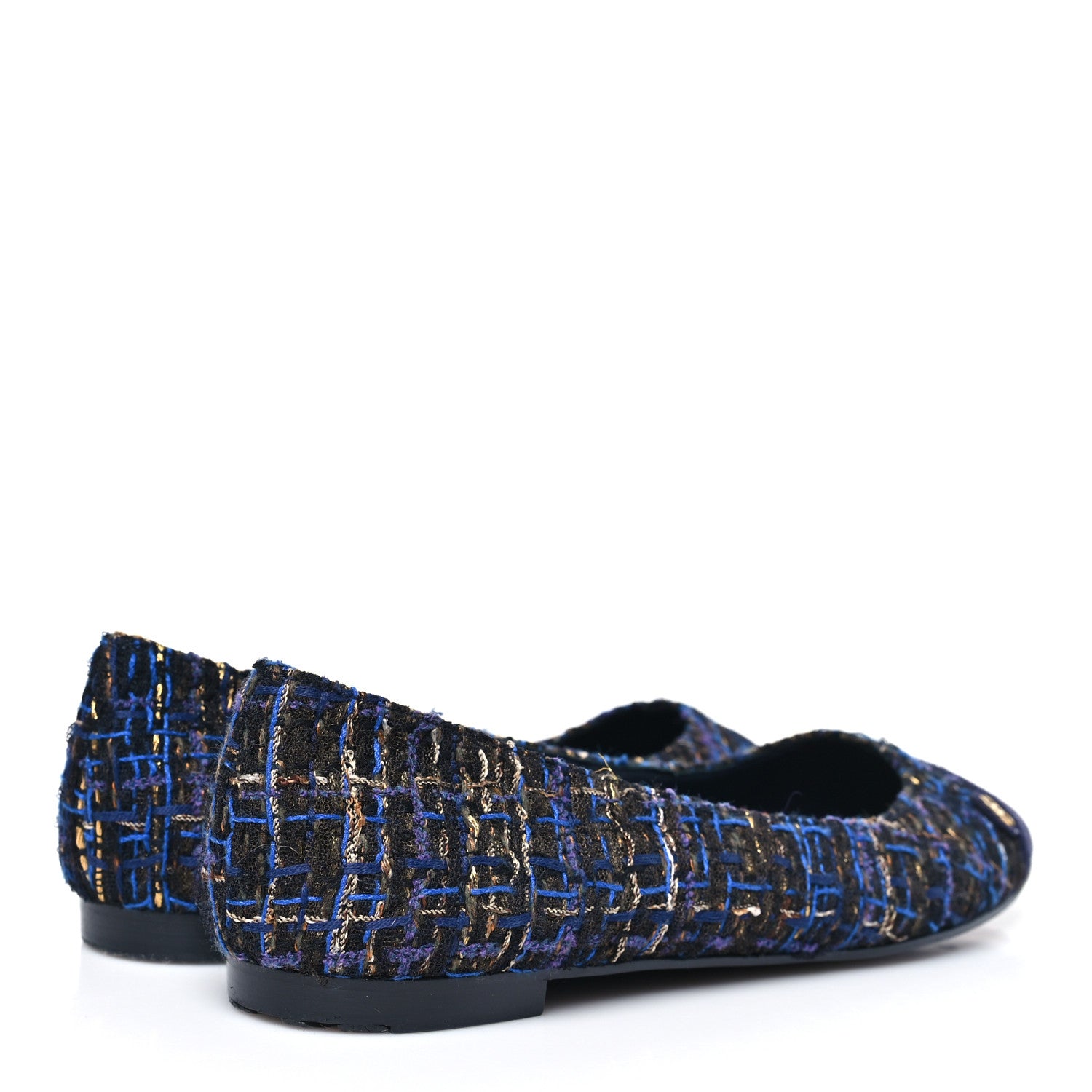 Chanel Tweed Lambskin Cap Toe Ballerina Flats 40 Navy Blue Black 5 of 8