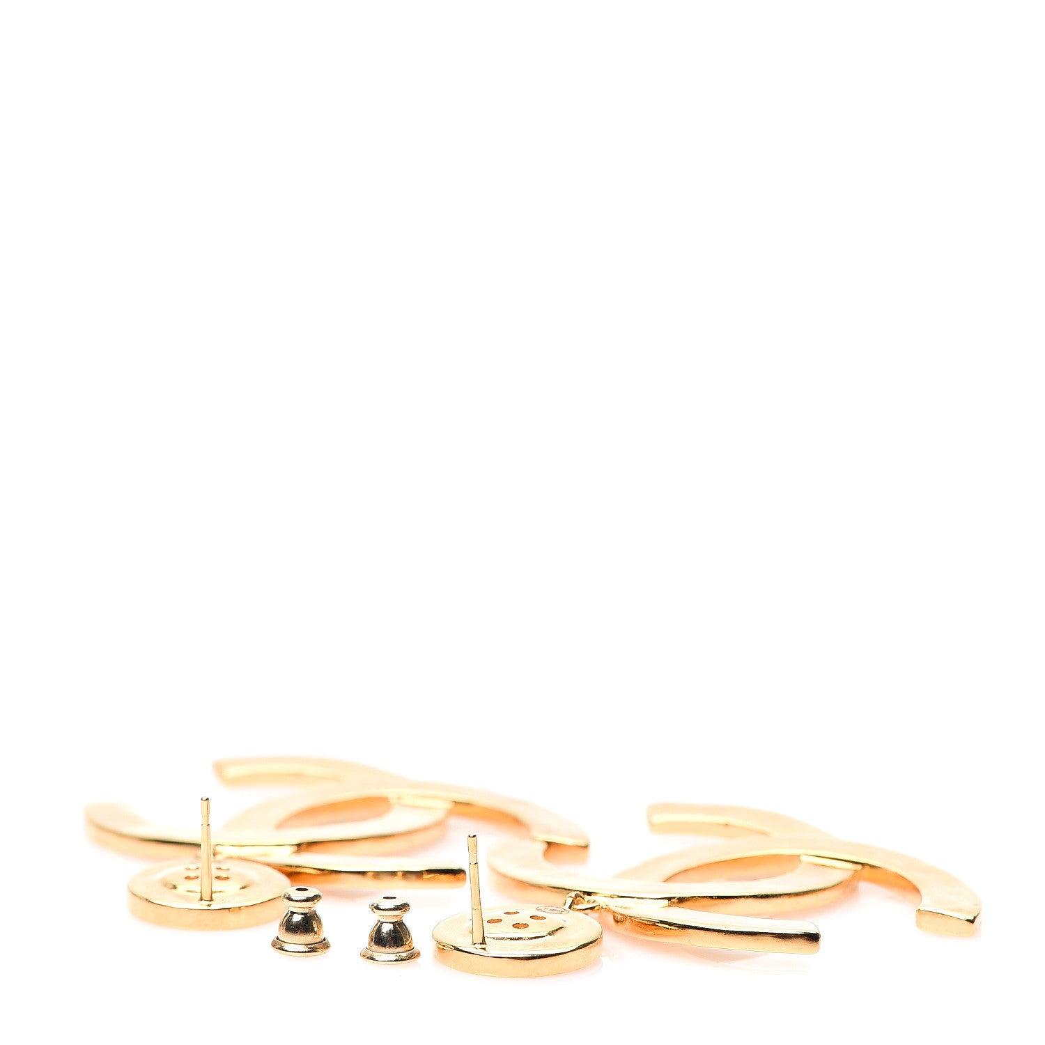 Chanel Metal Large Paris Button Earrings Gold 3 of 4