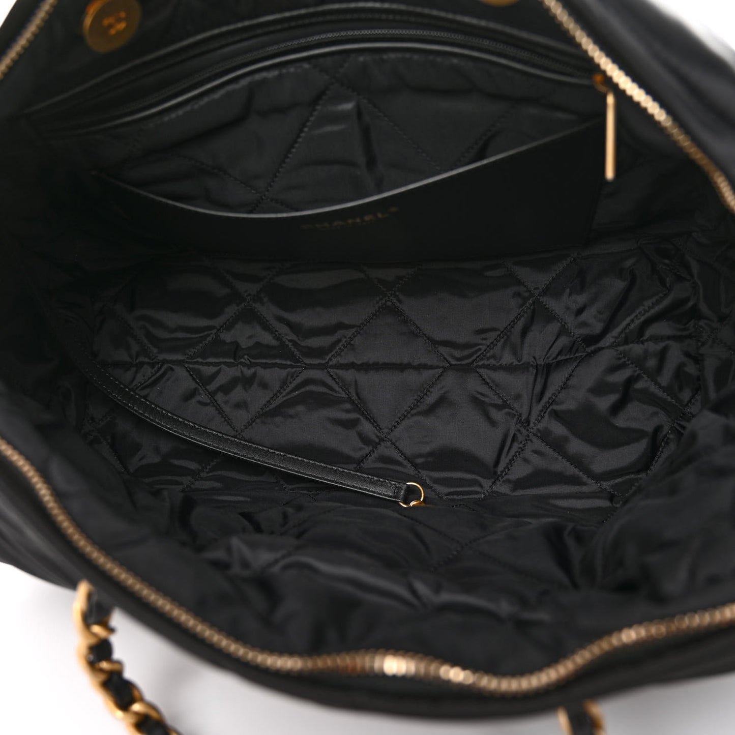 Satin Quilted Large Bowling Bag Flap Black