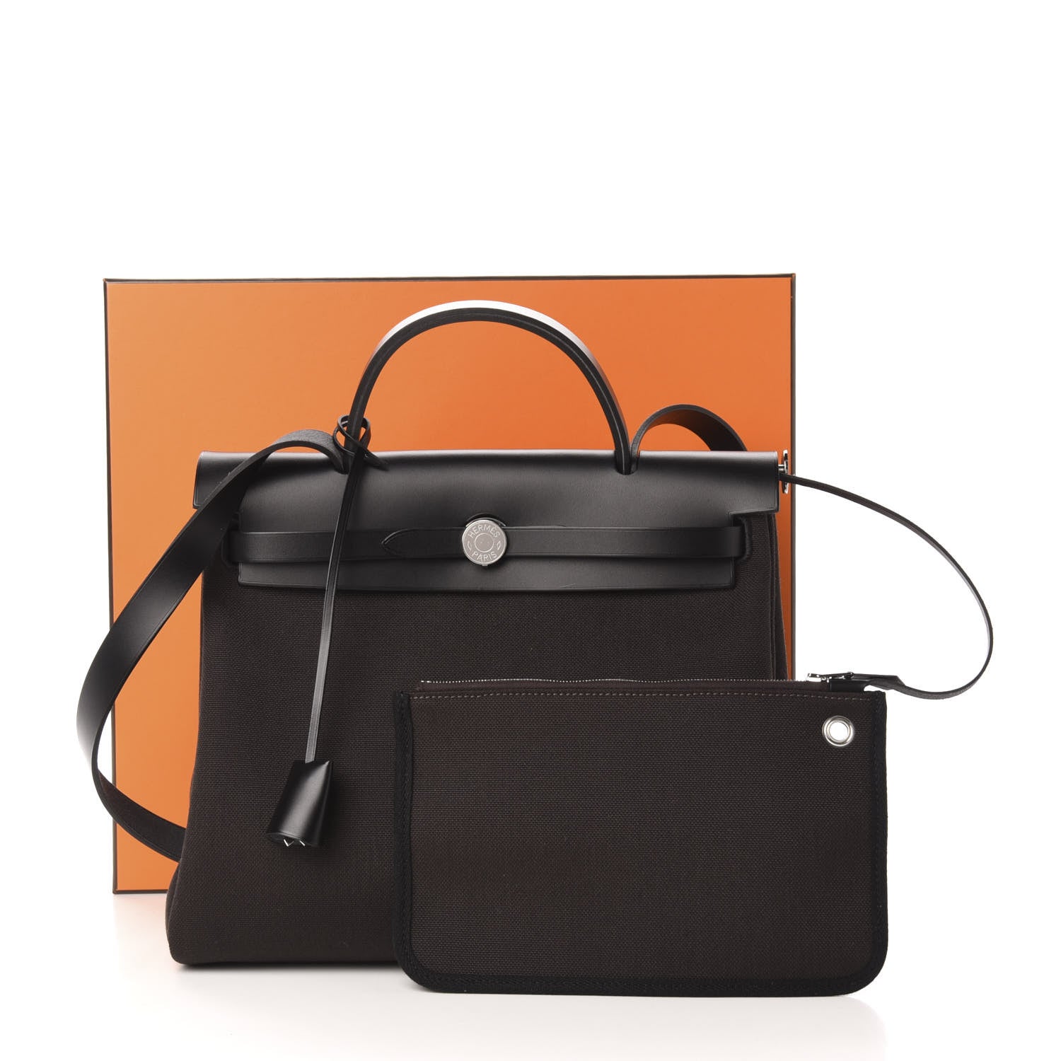 Hermes Military Toile Vache Hunter Herbag Zip Retourne 31 PM Black Ebene 14 of 14