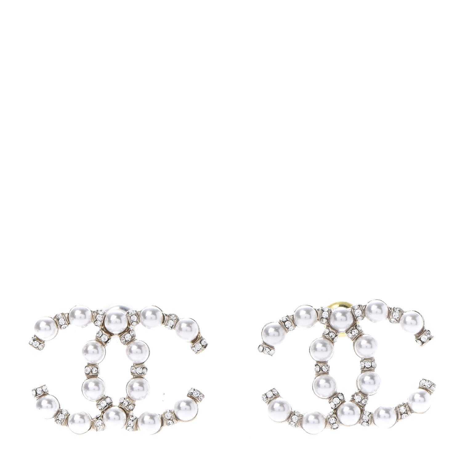 Chanel Pearl Crystal Nefertiti CC Earrings Gold 2 of 10