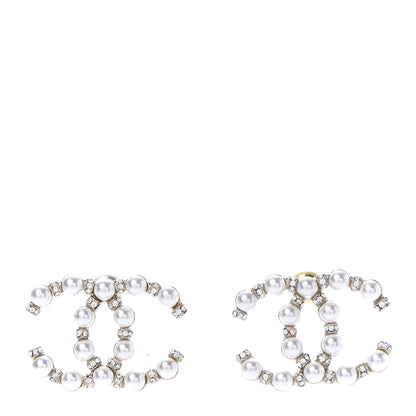 Chanel Pearl Crystal Nefertiti CC Earrings Gold 2 of 10