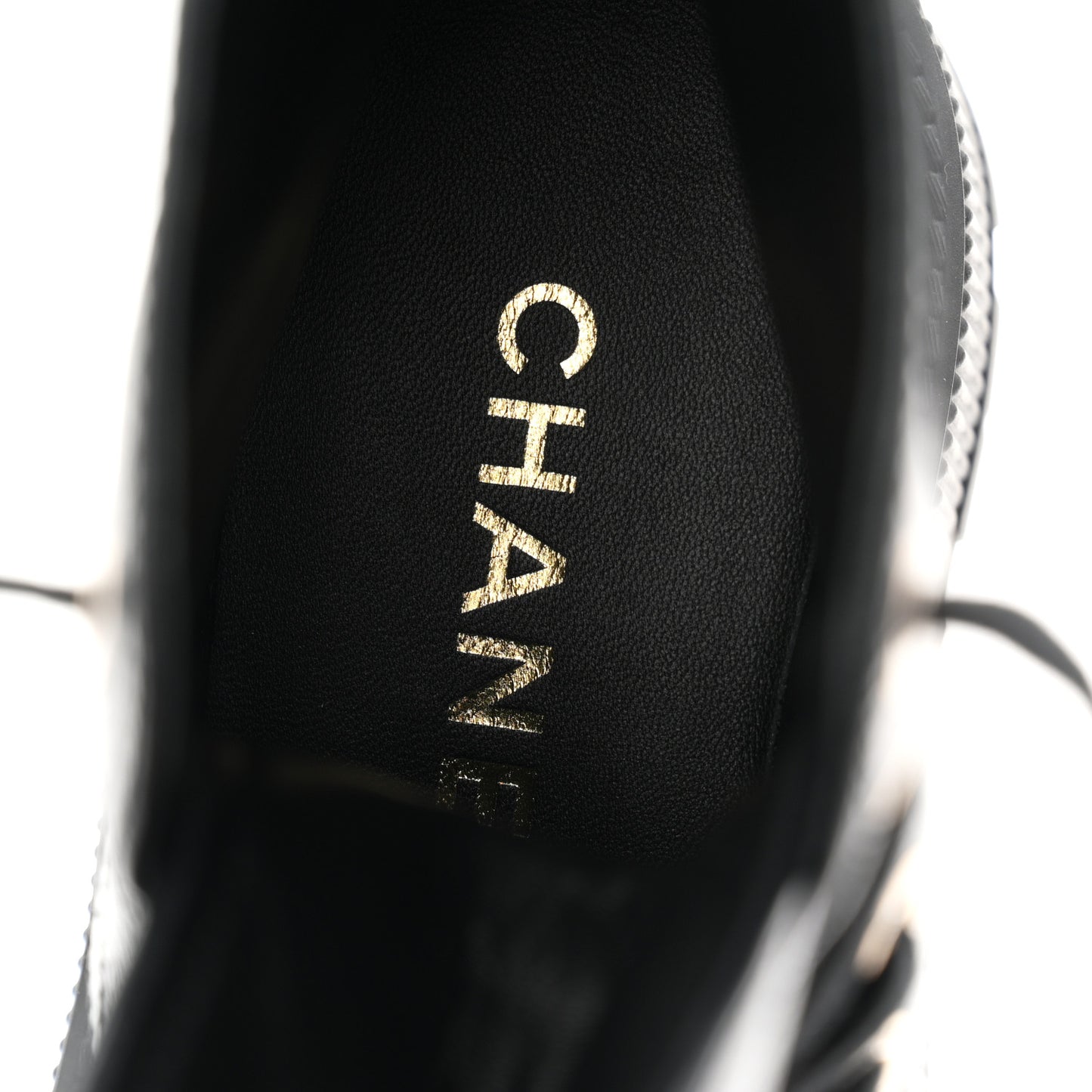 Grained Calfskin Shiny Calfskin CC Lace Up Combat Boots 36.5 Black