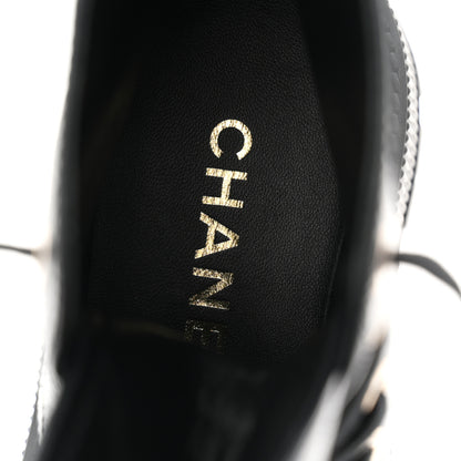 Chanel Grained Calfskin Shiny Calfskin CC Lace Up Combat Boots 36.5 Black 8 of 10