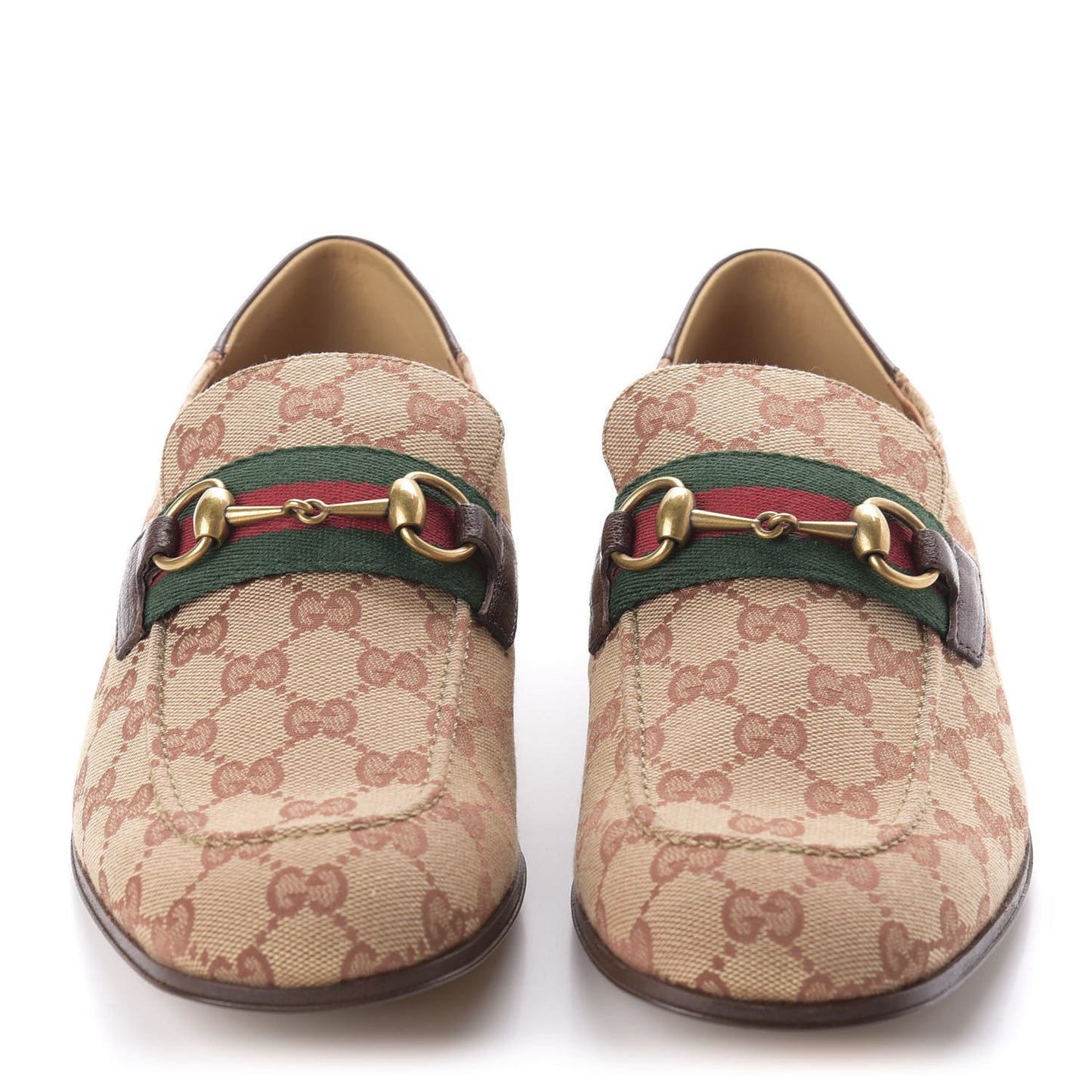 GG Monogram Goatskin Web Mens Horsebit Loafers 10 Beige Ruggine Light Brown