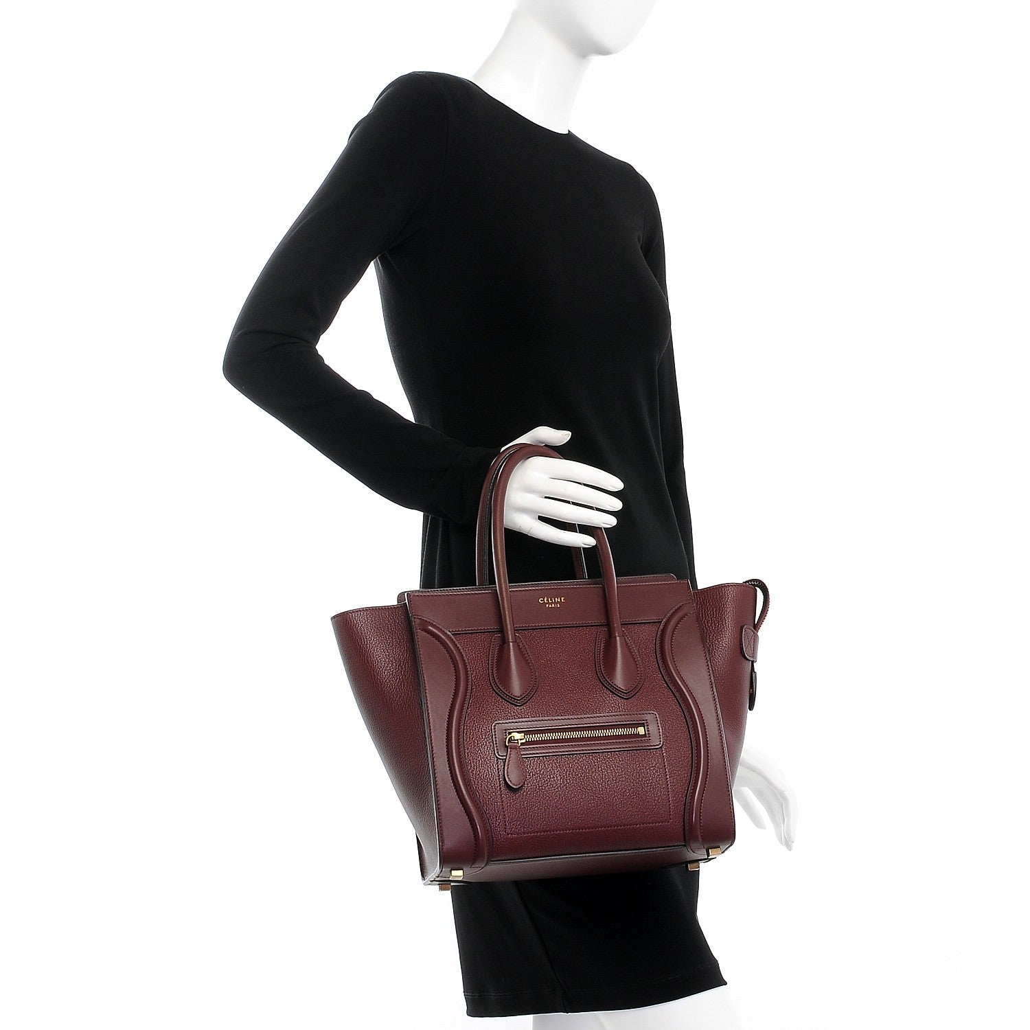 Celine Goatskin Calfskin Micro Luggage Burgundy 2 of 9