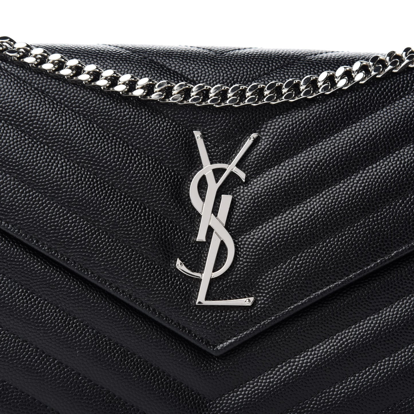 Grain De Poudre Matelasse Chevron Monogram Chain Wallet Black