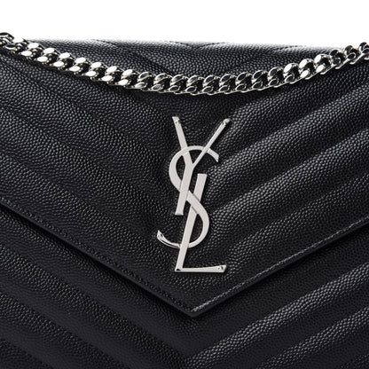Saint Laurent Grain De Poudre Matelasse Chevron Monogram Chain Wallet Black 12 of 13
